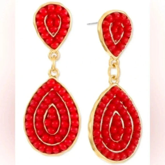 Anthropologie Jewelry - Red Gold Beaded Drop Earrings